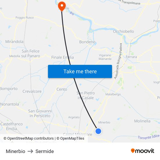 Minerbio to Sermide map