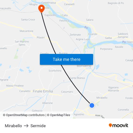 Mirabello to Sermide map