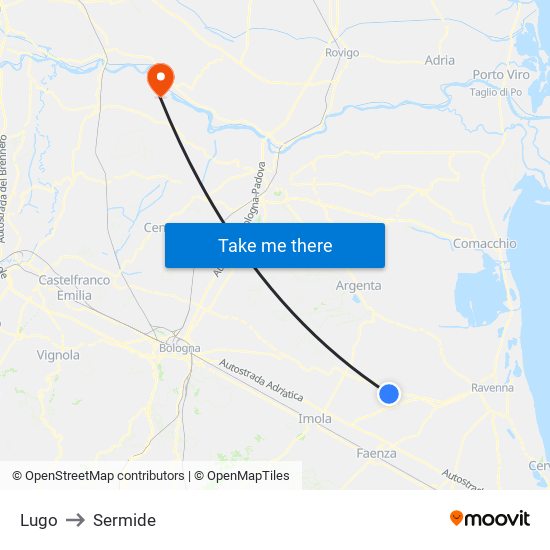 Lugo to Sermide map