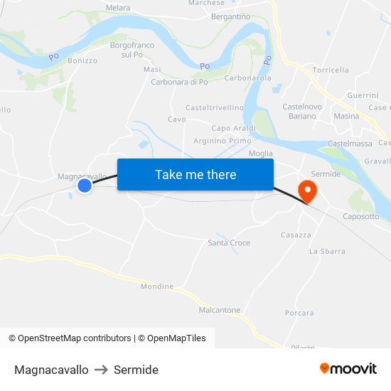 Magnacavallo to Sermide map