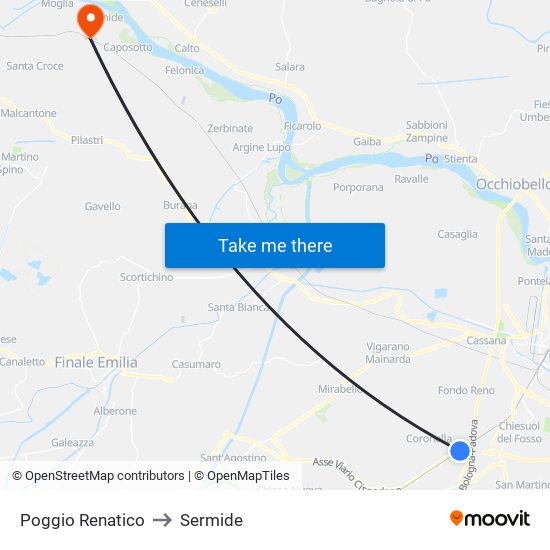 Poggio Renatico to Sermide map