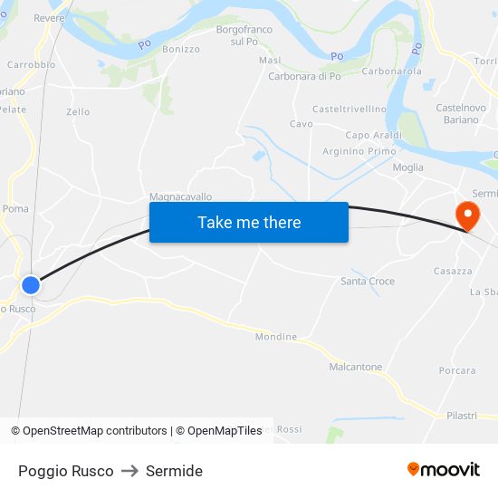 Poggio Rusco to Sermide map