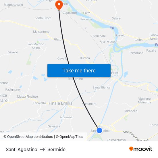 Sant' Agostino to Sermide map