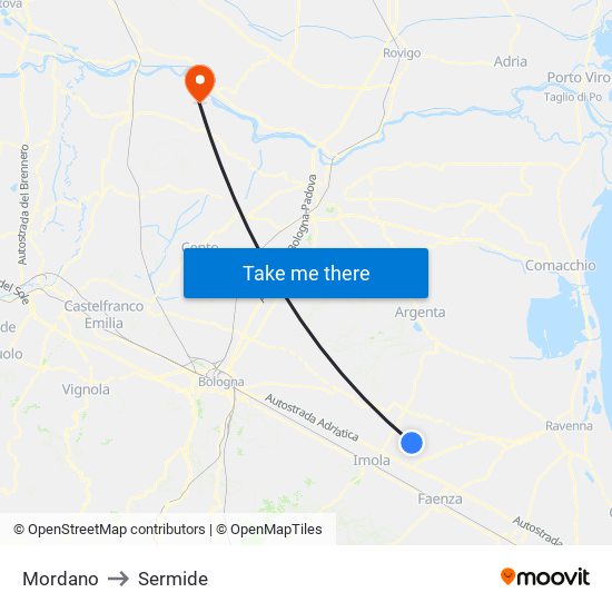 Mordano to Sermide map