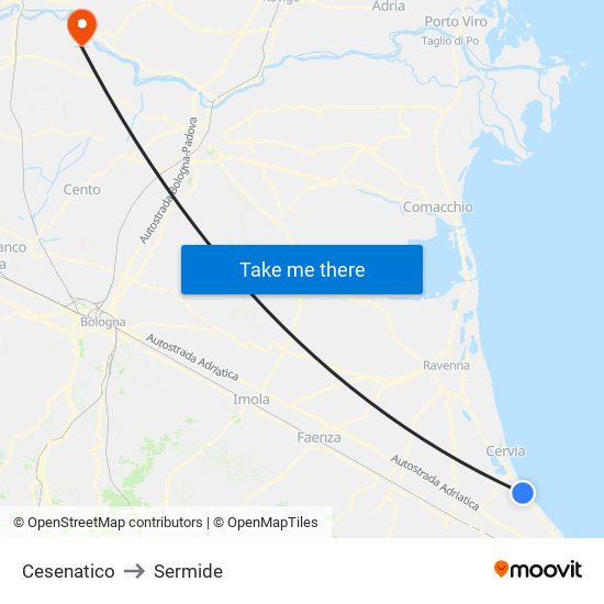 Cesenatico to Sermide map