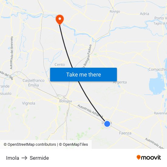 Imola to Sermide map