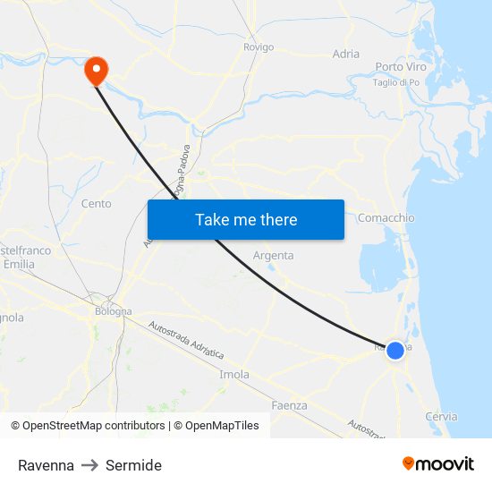 Ravenna to Sermide map