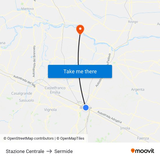 Stazione Centrale to Sermide map