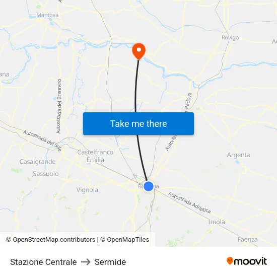 Central Station (Platform E) to Sermide map