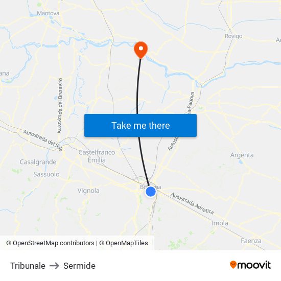 Tribunale to Sermide map