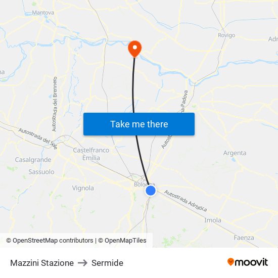 Mazzini Stazione to Sermide map