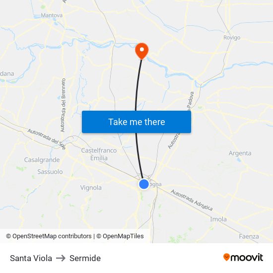 Santa Viola to Sermide map