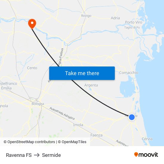 Ravenna FS to Sermide map