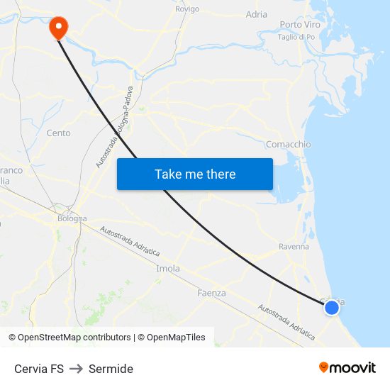 Cervia FS to Sermide map