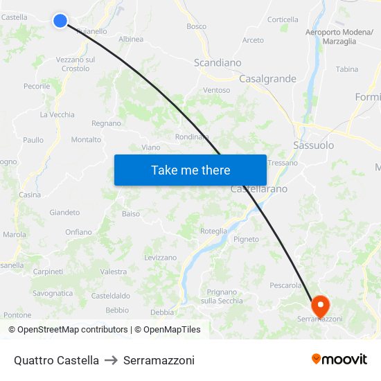 Quattro Castella to Serramazzoni map