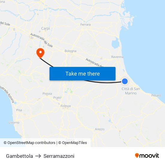 Gambettola to Serramazzoni map