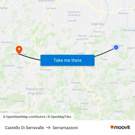 Castello Di Serravalle to Serramazzoni map