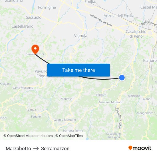 Marzabotto to Serramazzoni map