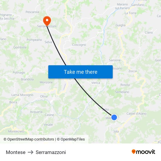 Montese to Serramazzoni map