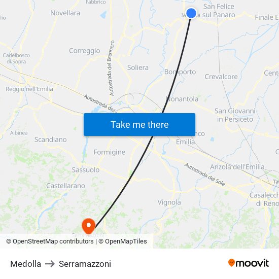 Medolla to Serramazzoni map