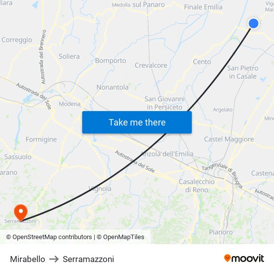 Mirabello to Serramazzoni map