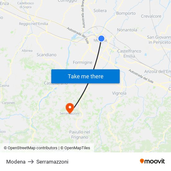 Modena to Serramazzoni map