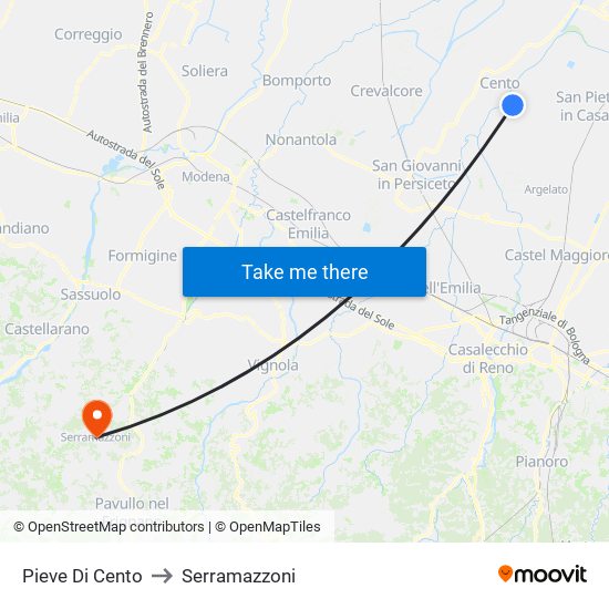 Pieve Di Cento to Serramazzoni map