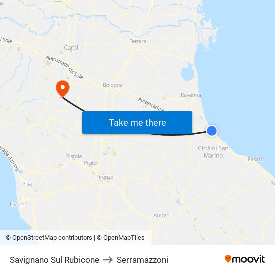 Savignano Sul Rubicone to Serramazzoni map