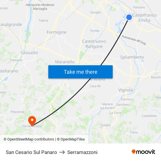 San Cesario Sul Panaro to Serramazzoni map