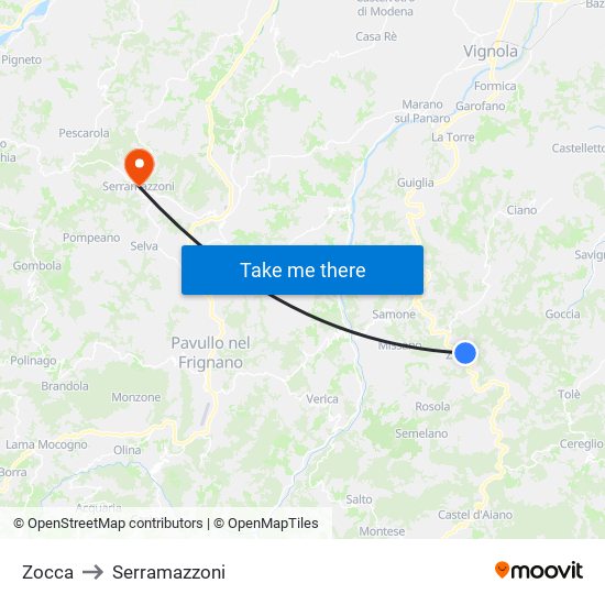 Zocca to Serramazzoni map
