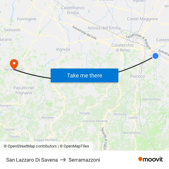 San Lazzaro Di Savena to Serramazzoni map