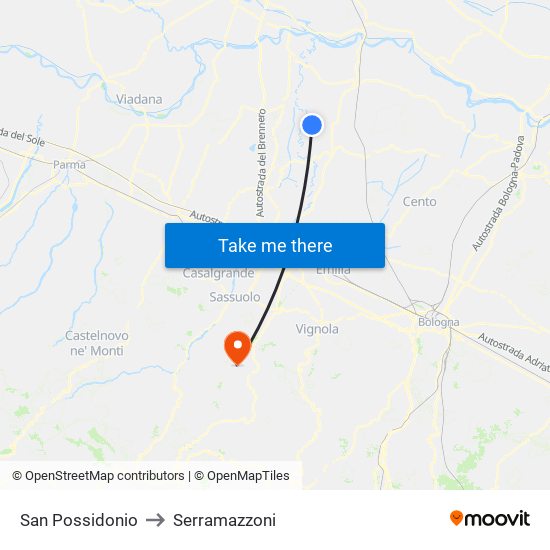 San Possidonio to Serramazzoni map