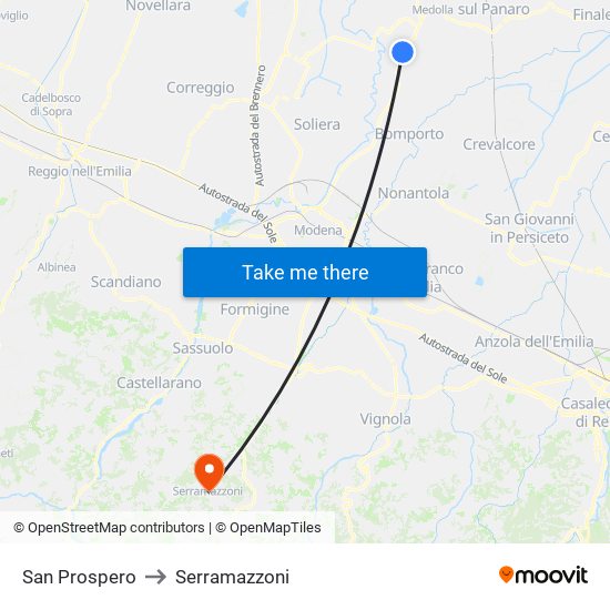 San Prospero to Serramazzoni map