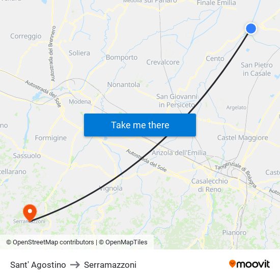 Sant' Agostino to Serramazzoni map