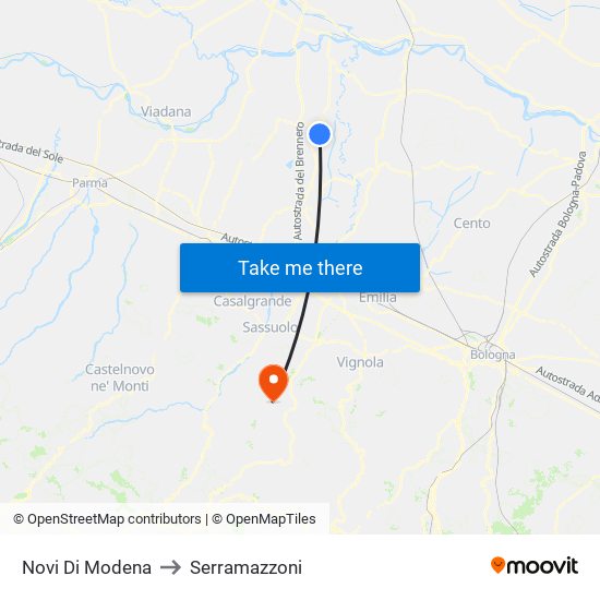 Novi Di Modena to Serramazzoni map