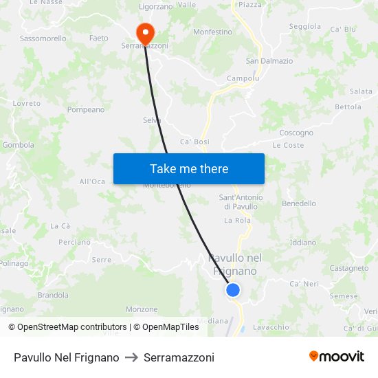 Pavullo Nel Frignano to Serramazzoni map