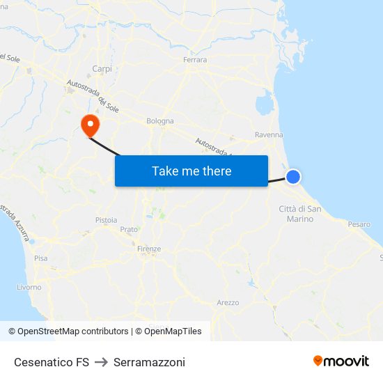 Cesenatico FS to Serramazzoni map