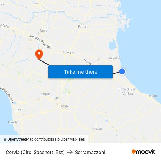 Cervia (Circ. Sacchetti Est) to Serramazzoni map