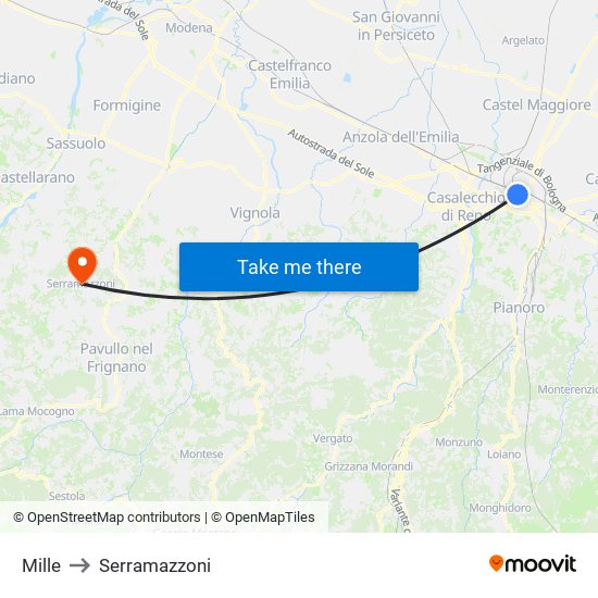 Mille to Serramazzoni map