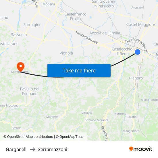Garganelli to Serramazzoni map