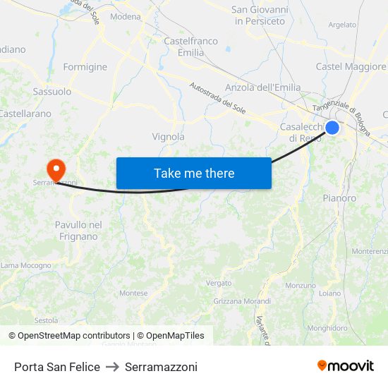 Porta San Felice to Serramazzoni map