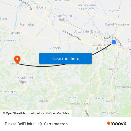 Piazza Dell`Unita` to Serramazzoni map