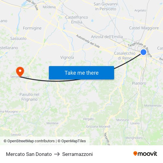 Mercato San Donato to Serramazzoni map