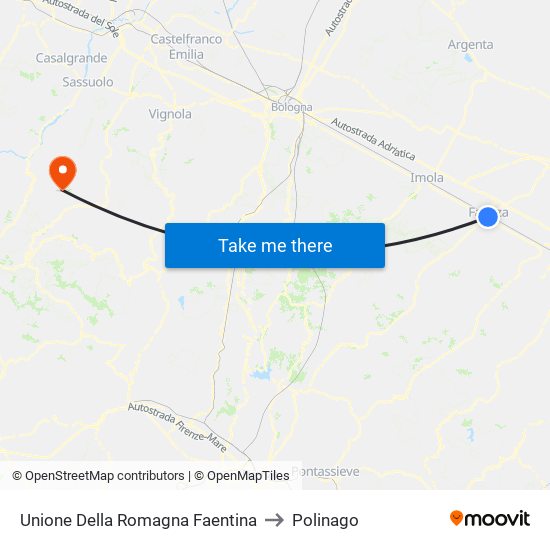 Unione Della Romagna Faentina to Polinago map