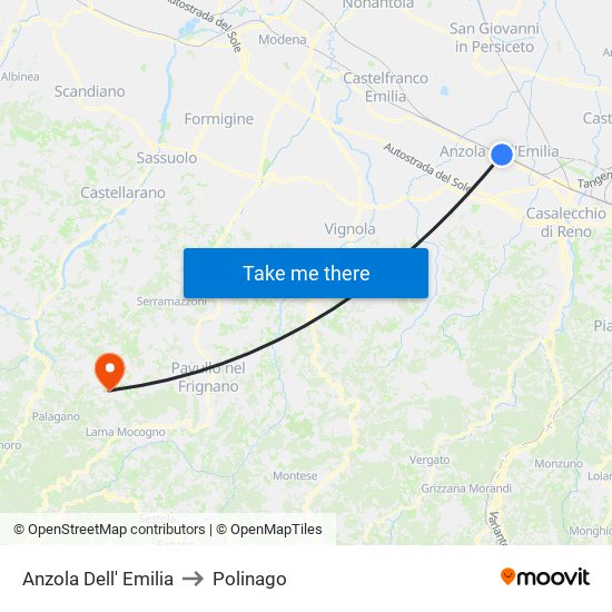 Anzola Dell' Emilia to Polinago map