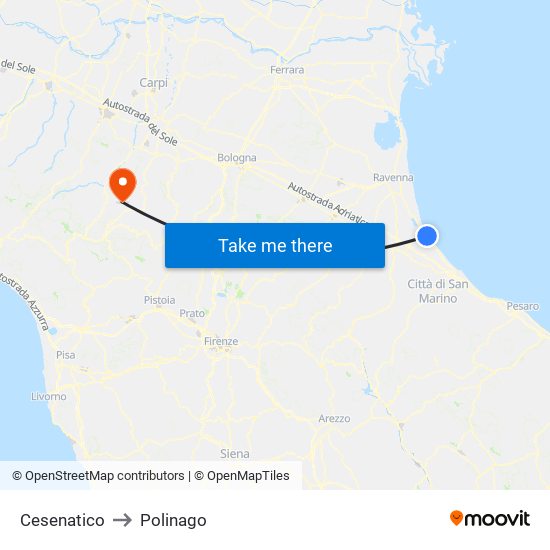 Cesenatico to Polinago map