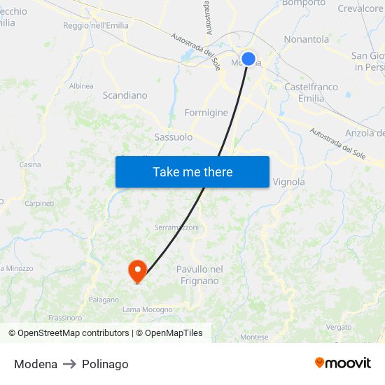 Modena to Polinago map