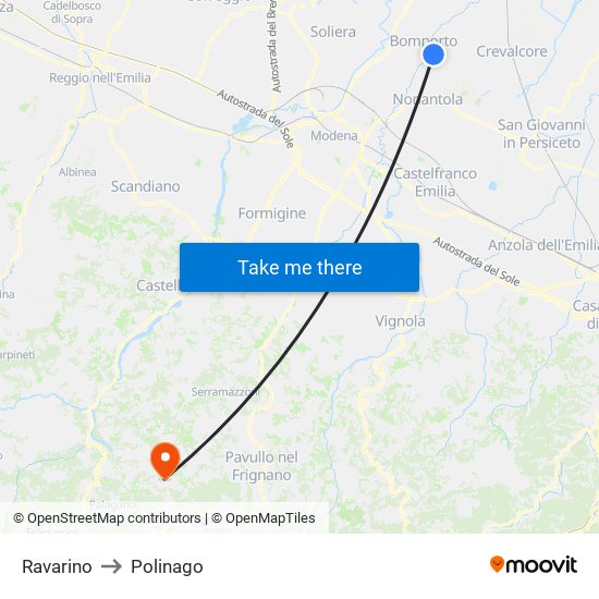 Ravarino to Polinago map