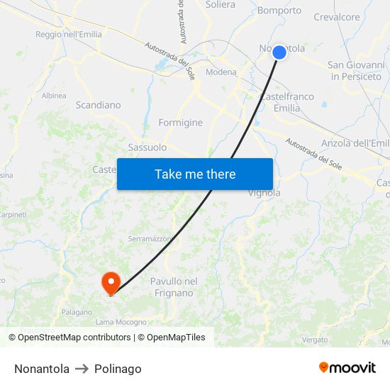 Nonantola to Polinago map