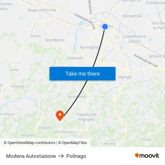 Modena  Autostazione to Polinago map